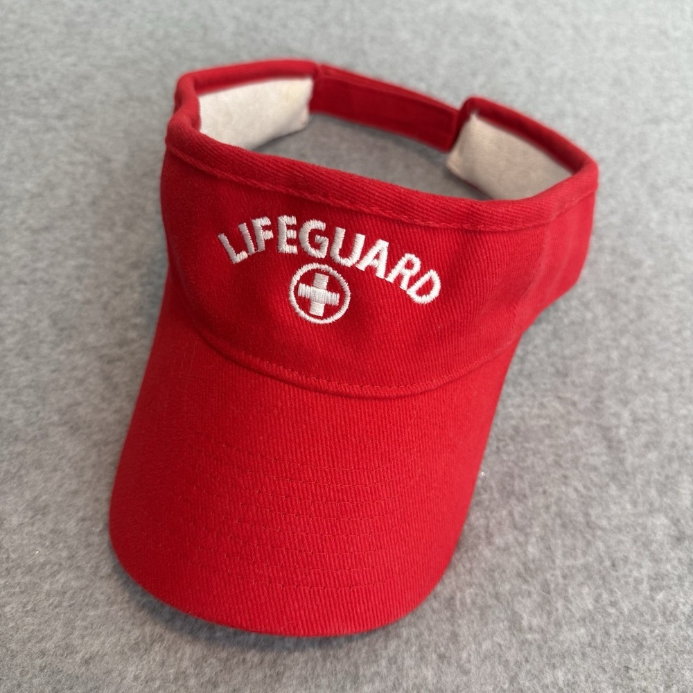 Red Lifeguard Visor Hat Adjustable Sun Cap Beach Pool Guard Official One Size